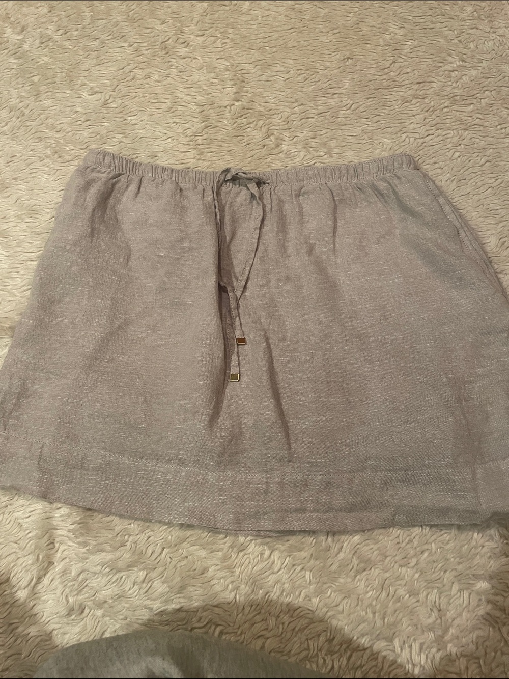 Women’s Light Gray Drawstring Linen Mini Skirt